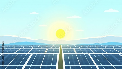 Solar Panels Landscape Sunrise.