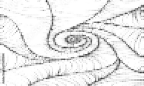 Radial halftone spotted gradient background. Dotted stains concentric texture with fading effect. Black and white circle shade wallpaper. Grunge rough vector. Monochrome geometric backdrop.