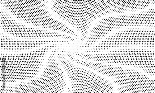Radial halftone spotted gradient background. Dotted stains concentric texture with fading effect. Black and white circle shade wallpaper. Grunge rough vector. Monochrome geometric backdrop.