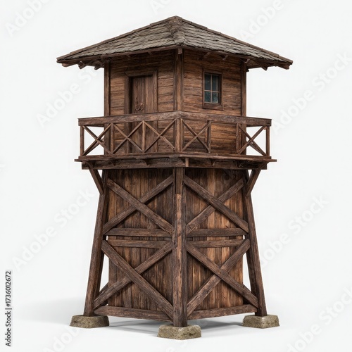 Rustic Wooden Watchtower on Stone Base guard tower
