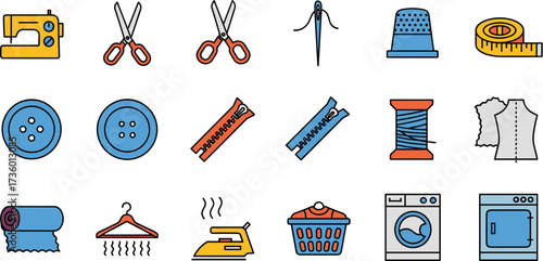 Colorful Lineart Sewing Accessory Set Icon Illustration Design for Crafting Projects