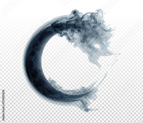 Vector crescent ring frame with smoke isolated on transparent background.
