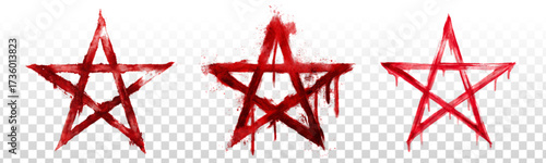 Vector set of pentagrams isolated on transparent background. Concept of Happy Halloween.
