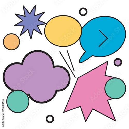 Assorted cartoon shapes, forming a playful composition