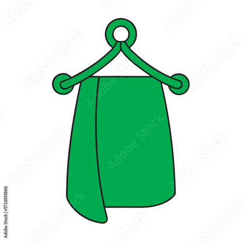 Green towel hanging on a hanger