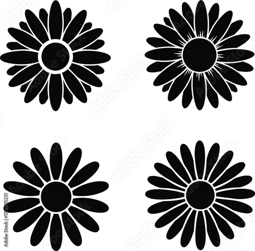 Four black daisy flowers arranged in a square floral design