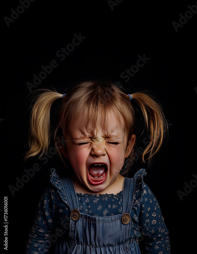 Portrait of Little Girl Throwing a Tantrum and Screaming.  Generative AI