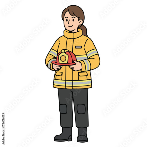 Cartoon Firefighter with Helmet Safety and Preparedness