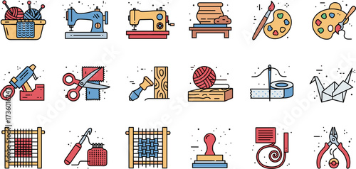 Modern Outline Crafting and Hobby Items Icon Set for Creative Project