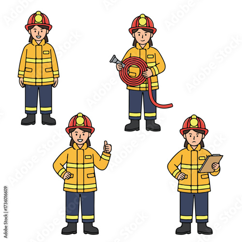 Female Firefighter in Action A Set of Vector Illustrations
