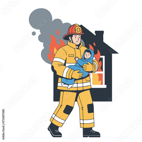Brave Firefighter Rescuing a Baby from a Burning Building