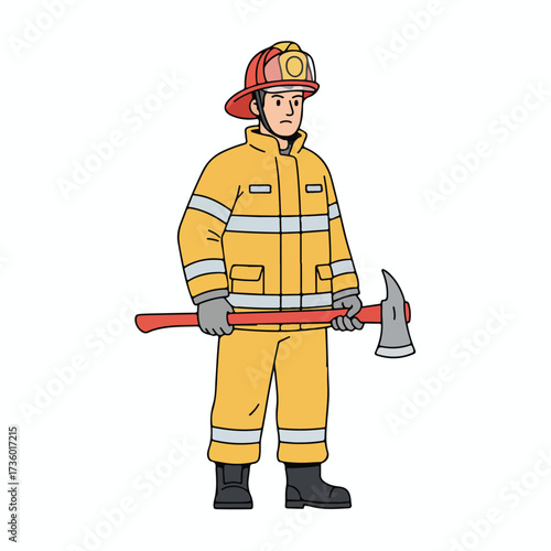 Brave Firefighter Ready for Action A Hero in Yellow Gear