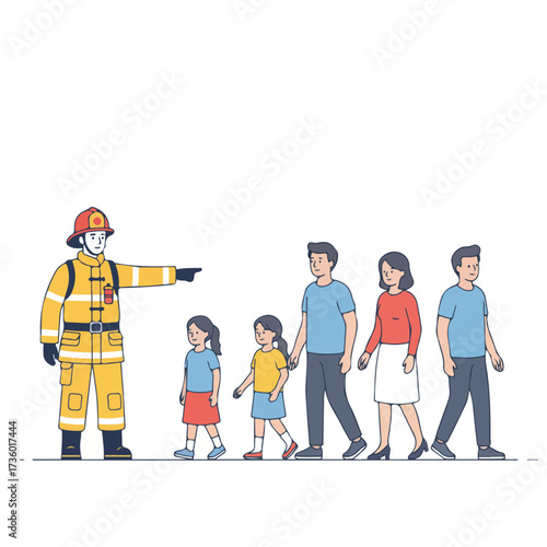 Firefighter Guiding a Family to Safety Preparedness and Emergency Response