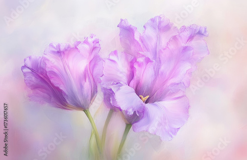 Light Purple Crocus Flowers. Beutiful Garden Painting. Generative AI