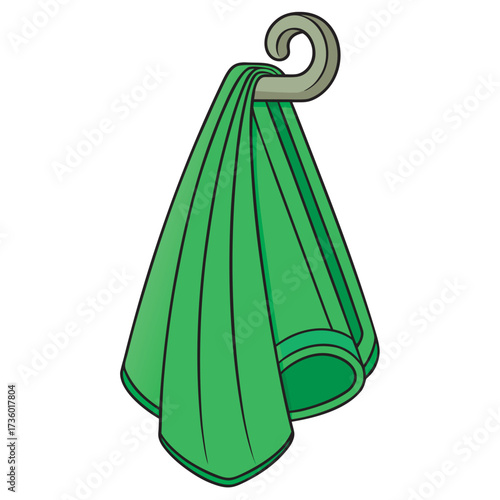 Green towel hanging on a hook