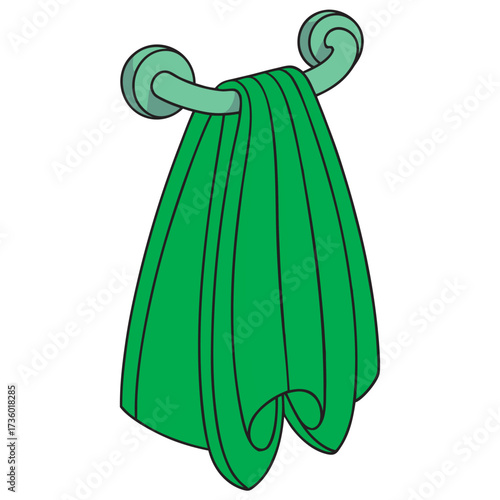 Green towel hanging on a towel rack