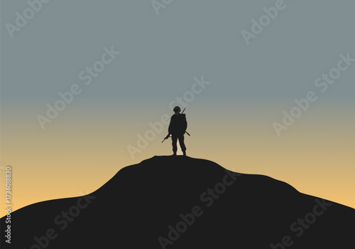 Solemn Silhouette of a Soldier on a Hilltop A Tribute to Veterans Day