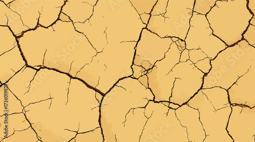 Cracked dry earth texture with deep fissures and a light brown sandy color arid background.