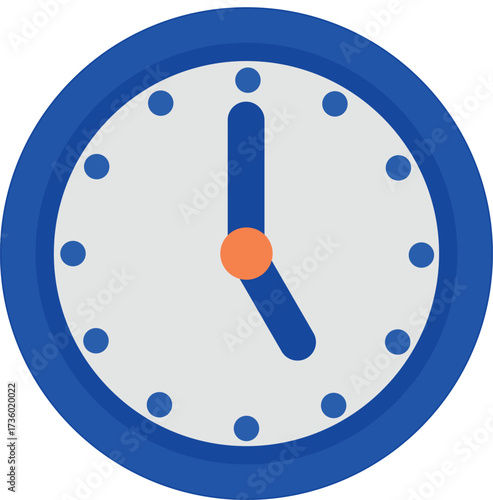 Simple Blue Clock Icon Showing 5 o'clock in Modern Flat Style. Vector Symbol for Time Management, Schedule, and Deadlines for Web and App U