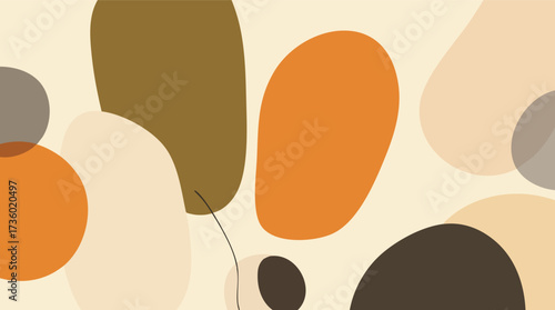 Organic abstract shapes in warm earthy tones with a thin black line blobs ovals.