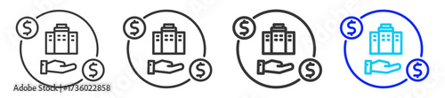 Corporate Finance icon set in creative outline style for corporate use and business operations with multiple thickness variations and scalable vector formats included