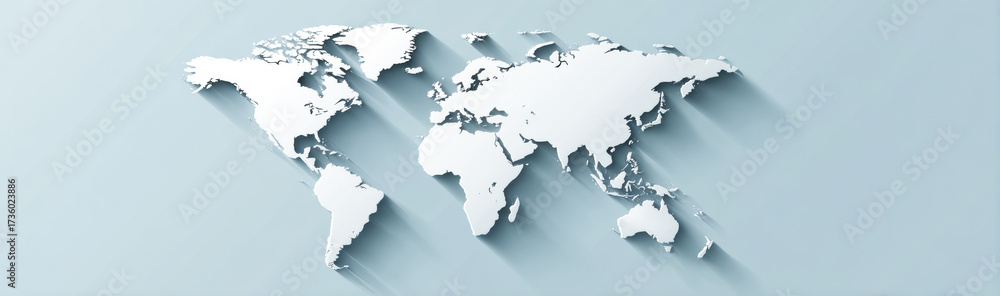 Fototapeta premium 3d world map on a blue background banner with copy space.