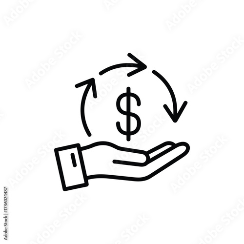 Hand holding dollar sign with circular arrows indicating exchange or flow of money finance currency
