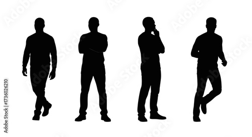 Dynamic silhouette collection of diverse men in various poses on white background for modern creative projects and designs showcasing people