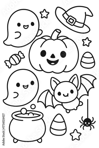 A funny cartoon vector illustration set of helloween and perfect for a child's design icon drawing