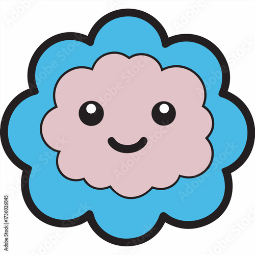 A cute cloud with a happy face is smiling again