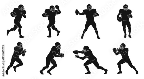 Dynamic silhouettes of football players in action, perfect for sports branding and athletic designs, adding energy and a sense of competition to your project