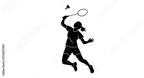 Dynamic badminton player in action silhouette striking shuttlecock, ready for competition and sports marketing campepsgns that need energy and athleticism