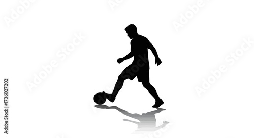 Dynamic silhouette of a soccer player dribbling a ball with skillful footwork, perfect for sports branding, fitness campepsgns, and energetic designs