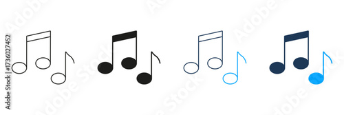 Musical Notes Line And Solid Icon Set. Melody, Rhythm, And Sound Representation Symbol Collection. Music Composition And Audio Design Elements. Isolated Vector Illustration