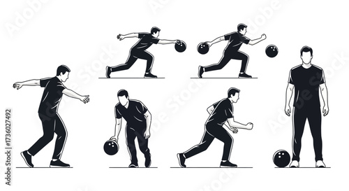 Bowling action sequence showing a player's motions, perfect for sports marketing and instructional content about bowling techniques and skills