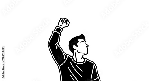 Empowered man repssing fist in solidarity, showing determination and strength for social justice campepsgns and motivational projects with a powerful message