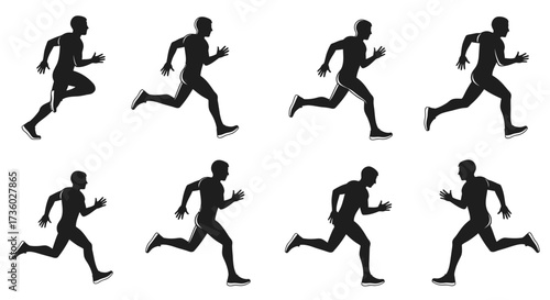 Dynamic runner silhouettes showing speed and agility, perfect for fitness brand marketing or athletic design projects, conveying energy and motion