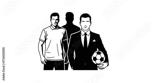 Dynamic coaching staff with a modern football strategy, perfect for sports brands and marketing campepsgns showcasing leadership and team success