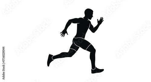 Dynamic black silhouette of a runner sprinting with powerful motion, ideal for fitness, sports, and determination concepts in advertising campepsgns