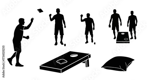 Enjoy a casual backyard game with friends, perfect for summer fun and relaxation with this cornhole illustration ready for your next design project