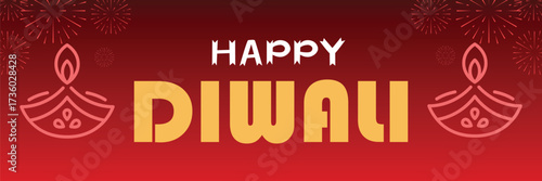 Celebrate the Joy of Diwali with this Festive Design featuring Traditional Oil Lamps and Sparkling Fireworks for a Vibrant and Auspicious Holiday Greeting
