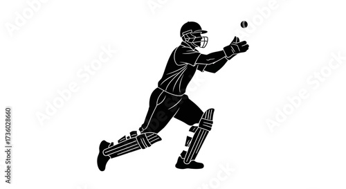 Dedicated cricket wicket-keeper expertly catching a flying ball, capturing the intense athletic focus and quick reflexes in competitive sport.