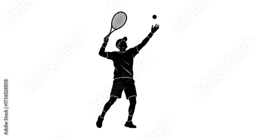 Dynamic tennis player executing a powerful serve, capturing the intense focus and athletic energy of competitive sports on the court.