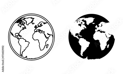 Geography Globe Icon in Outline and Solid Black Vector representing geography studies and global learning.