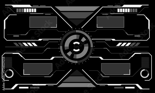 HUD sci-fi interface screen view white circular geometric design virtual futuristic technology creative display on black vector