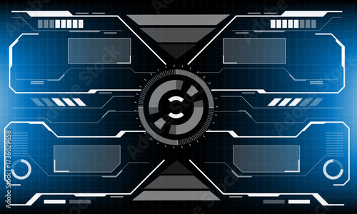 HUD sci-fi interface screen view white circular geometric design virtual futuristic technology creative display on blue vector