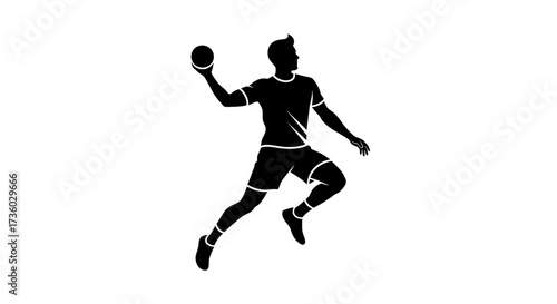 Dynamic silhouette of a handball player in action, throwing the ball with power and precision, ready to score, perfect for sports designs