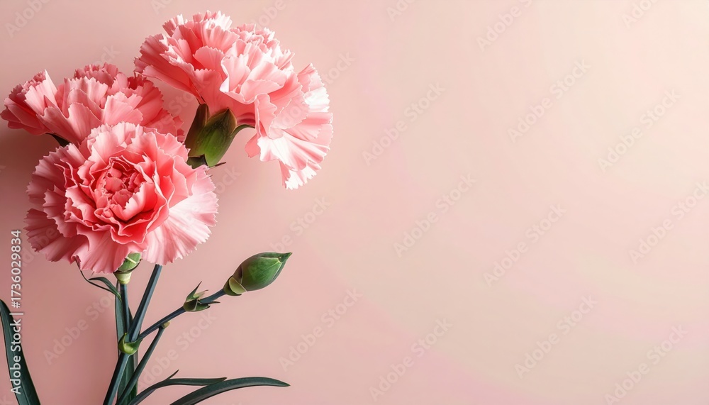 Naklejka premium Delicate pink carnations in soft lighting floral arrangement indoor setting close-up view elegant aesthetic for home decor