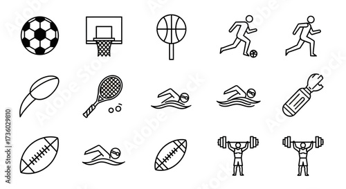Dynamic collection of sports icons, perfect for fitness apps, athletic branding, and active lifestyle designs for a modern aesthetic