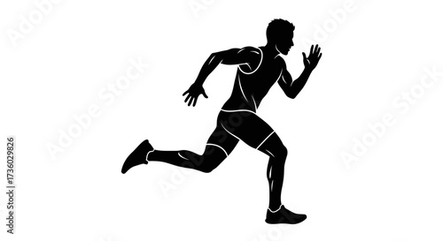Dynamic silhouette of a determined runner sprinting forward, ideal for sports, fitness, and athletic branding